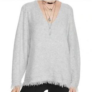 Free People Wool Blend Irresistible Fringe Trim Oversized Grey Sweater Size XS